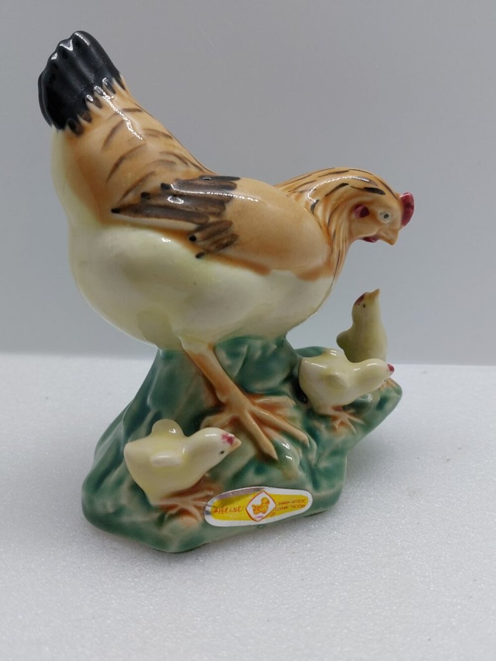 Vintage Ceramic Hen With Chicks Figurine Shiwan Farmhouse Kitchen Decor